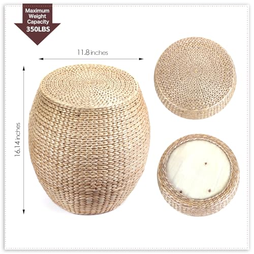 Round Handwoven Cattail Pouf Ottoman