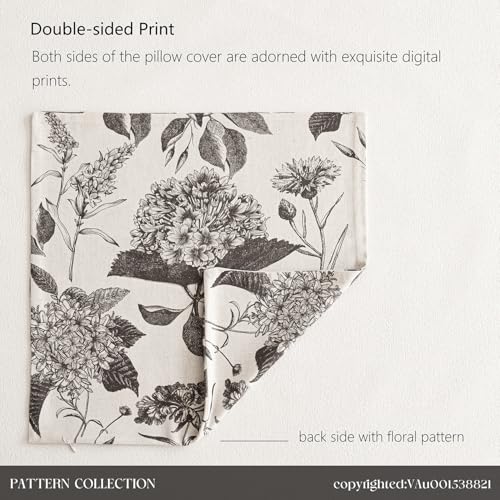 Set of 2 Linen Floral Vintage Throw Pillow Covers Neutral Accent Print Decorative Cushion Covers Farmhouse Boho Home Decor for Sofa Chair Couch Bedroom Living Room (2 Count)