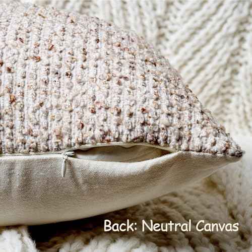 Striped Throw Pillow Covers 22x22 Set of 2 Beige Textured Boucle Chic Morden Boho Accent Farmhouse Square Decorative Couch Pillow Covers for Home Decor Bed Sofa Living Room (2 Count)