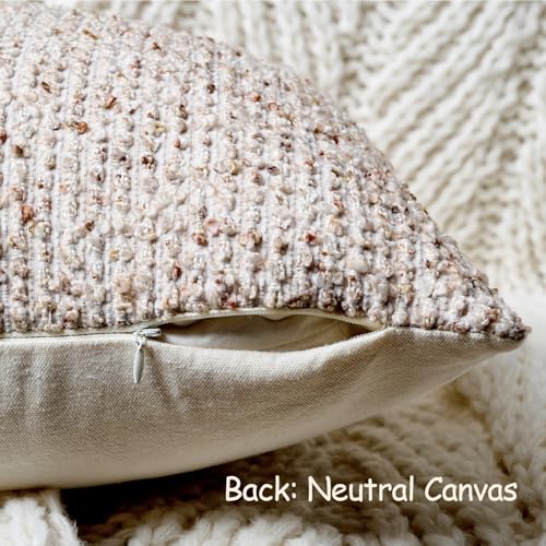 Striped Euro Sham Pillow Covers 26x26 Set of 2 Beige Textured Boucle Chic Morden Boho Accent Farmhouse Square Decorative Couch Throw Pillow Covers for Home Decor Bed Sofa Living Room (2 Count)