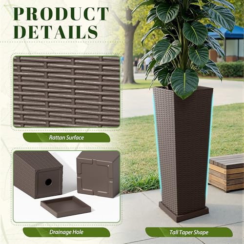 32" Front Porch Resin Rattan Tall Planters 2 Pack (2 Count)