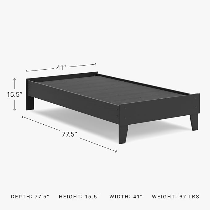 Signature Design by Ashley Socalle Casual Twin Platform Bed with Metal Slats, No Box Spring Needed, Black
