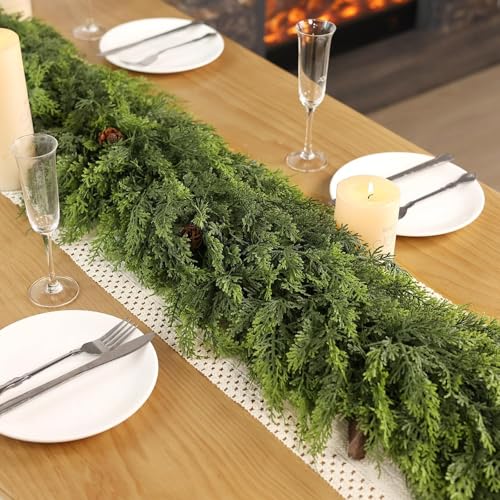 Lifelike Touch Artificial Christmas Cedar Garland for Mantle (12 Foot)