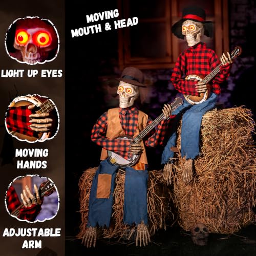Halloween Animatronics Banjo Skeletons Duo Decorations