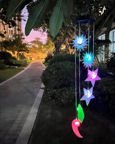 Solar Wind Chimes with Sun Moon Star Color Changing Windchimes