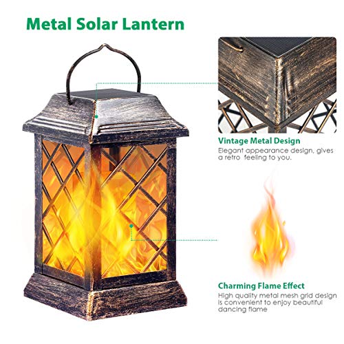 Flickering Flame Solar Lights Outdoor Metal Hanging Lantern (2 Count)