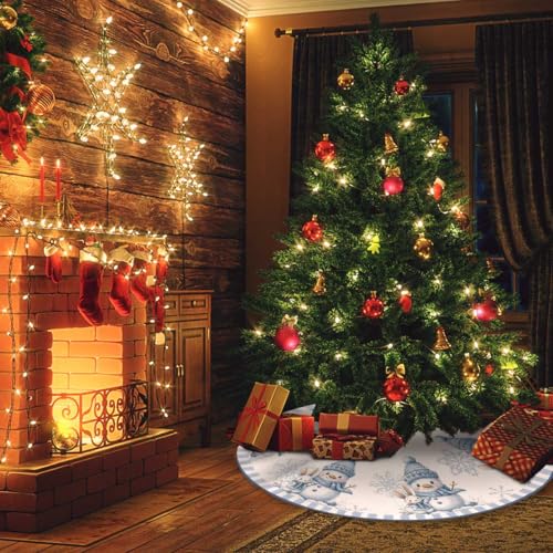 Blue Snowman Christmas Tree Skirt 36inch Snow Xmas Decorations