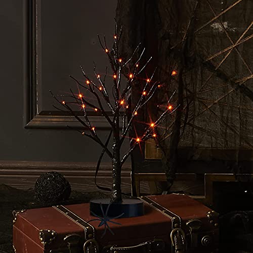 Black Halloween Tree with Lights 24 LED Orange with Timer