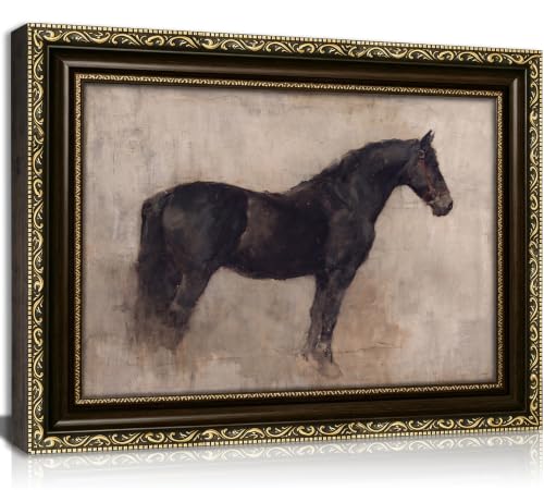 Vintage Gold Framed Black Horse Wall Art