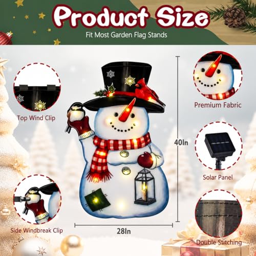 28x40 Lighted Christmas Snowman Garden Flag