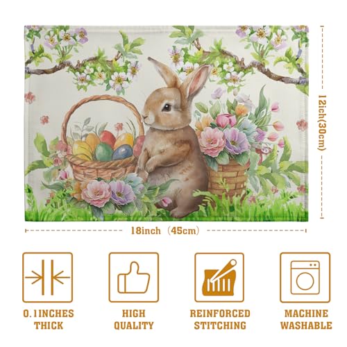 Easter Rabbit Placemats Set of 4 Spring Easter Egg Bunny Flowers Floral Place Mat 12x18 Inch Seasonal Farmhouse Linen Fabric Table Mats for Kitchen Dining Outdoor Indoor Easter Party Decoration