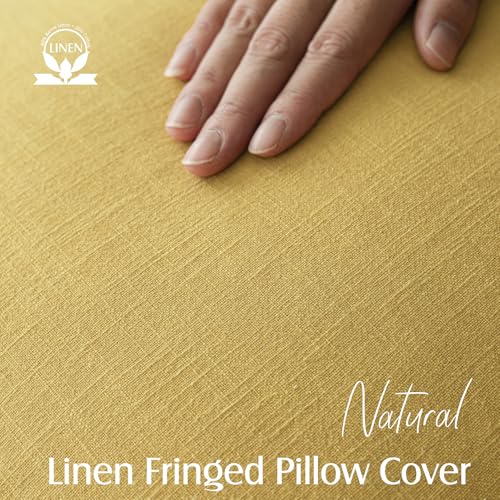 Decorative Linen Fringe Throw Pillow Covers 20×20 Ginger Yellow (2 Count)