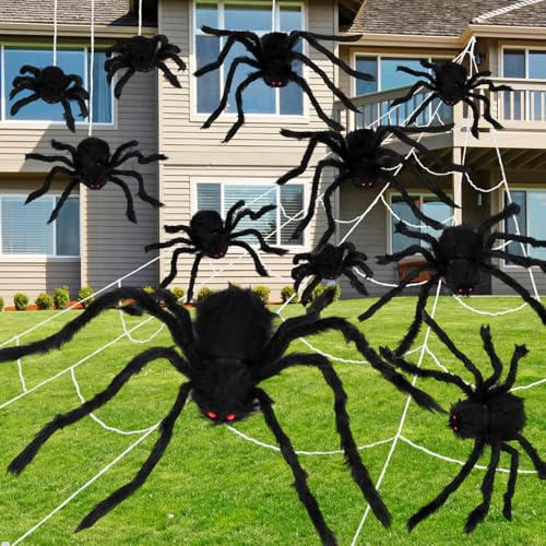 12 Pcs Halloween Decorations Outdoor Large Spiders and Web