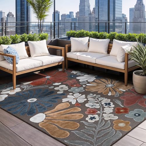 Outdoor Rug 9x12 Large Modern Floral Tropical Area Rugs for Outdoor and Indoor Patio Easy to Clean Non Shedding Living Room Porch Garden Washable Outside Carpet (108 Sq Ft)