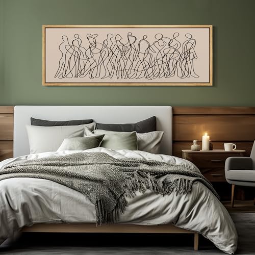 Large Framed Canvas Print Wall Art Modern Line Art People Abstract Illustrations Decorative Colorful Multicolor for Bedroom