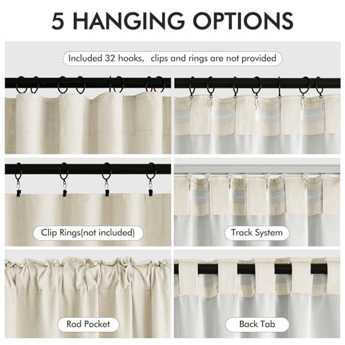 100% Blackout Back Tab Pleat Linen Curtains 50" Wx120 L (2 Count)
