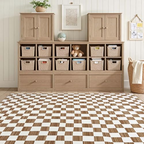 5x7 Area Rug Washable Modern Checkered Rug for Kids Room (35 Sq Ft)