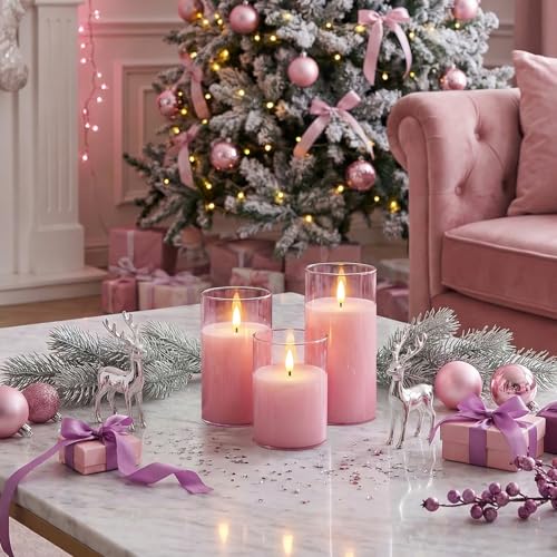 Pink Glass Flameless Candles (3 Count)