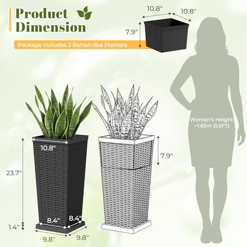 24" Front Porch Resin Rattan Tall Planters 2 Pack (2 Count)