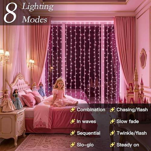 200 LED Pink Curtain String Lights 9.8x6.6FT