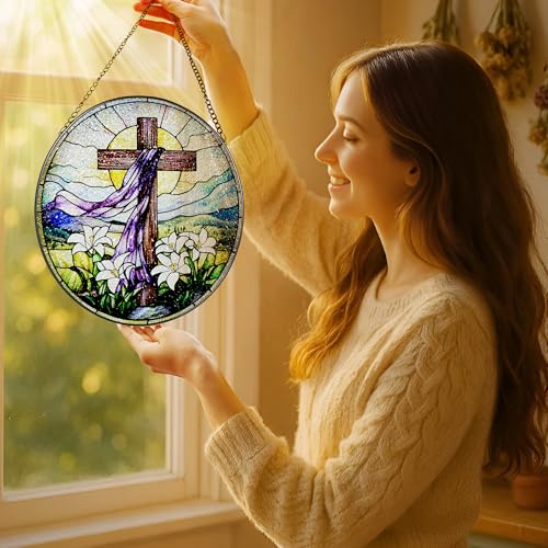 8 Inches Stained Glass Cross Suncatcher