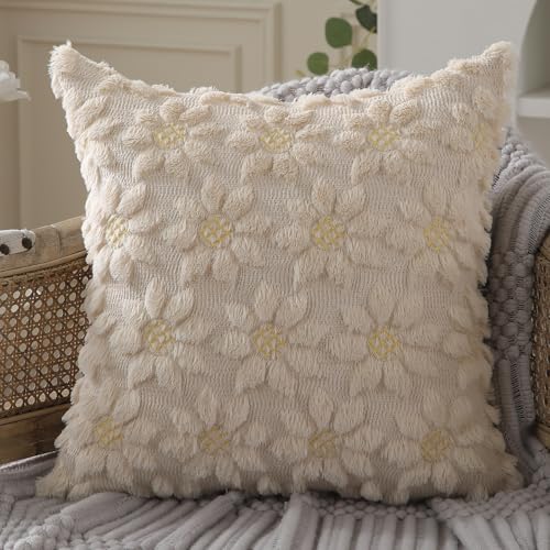 Spring Summer Pillow Covers 18x18 inch Set of 2 Beige Sunflower (2 Count)