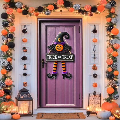 Halloween Door Cover Trick Treat Striped 35x71 Inch Polyester