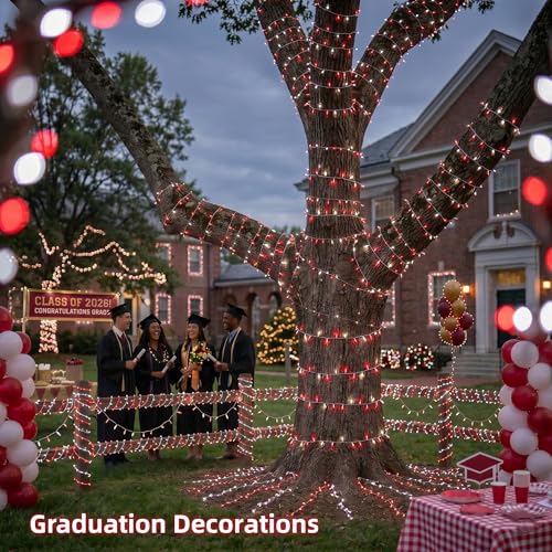 200 LED Red and White String Lights Indoor Outdoor (66 Foot)