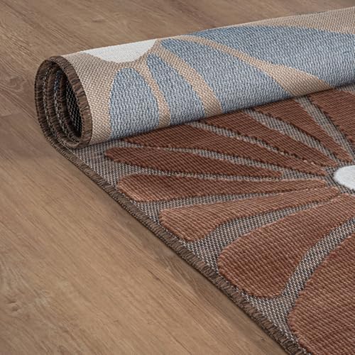 Outdoor Rug 10x14 Large Modern Floral Tropical Area Rugs for Outdoor and Indoor Patio Easy to Clean Non Shedding Living Room Porch Garden Washable Outside Carpet (140 Sq Ft)