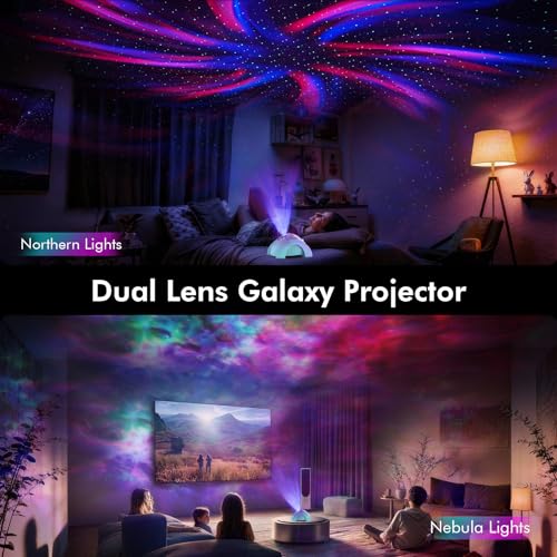 Dual Lens Galaxy Star Aurora Projector Night Light for Bedroom