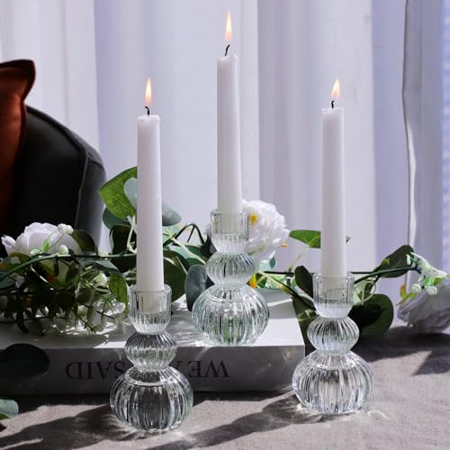 Clear Ribbed Candlestick Holders 4.3" H Set of 6 for Wedding Table