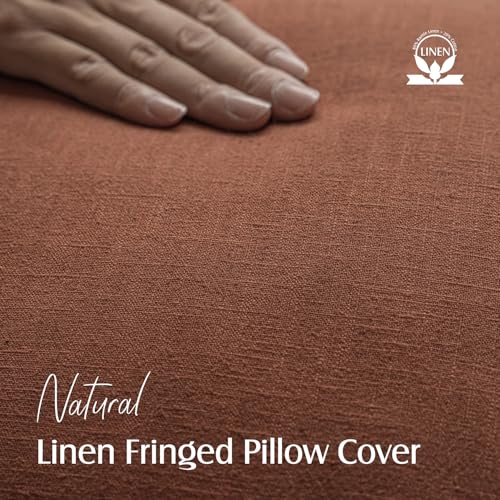 Decorative Linen Fringe Throw Pillow Covers 16×16 Rust Orange (2 Count)