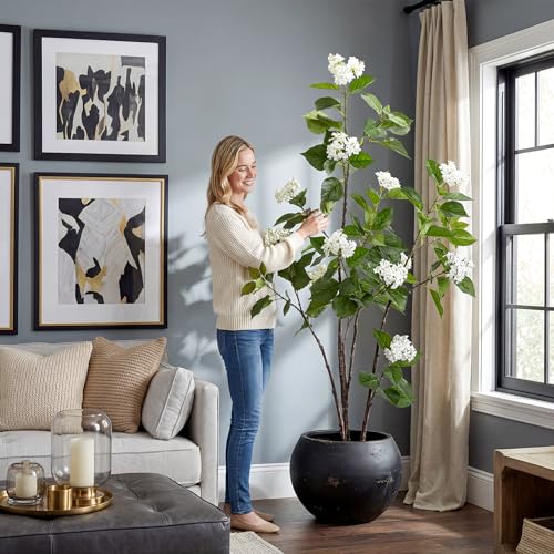 Fake Plants Home Decor Artificial Plants Outdoor Hydrangea Artificial Plants Indoor Fake Tree Living Room Decor Artificial Tree Porch Decor Fiddle Leaf Fig Tree 6Ft