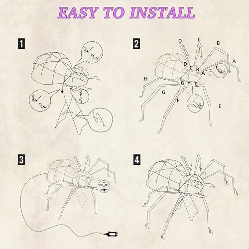 6.8Ft Giant Spider Halloween Decorations Outdoor 82" Light Up Spider with 115 LED Lights for Front Yard (Zz-005)