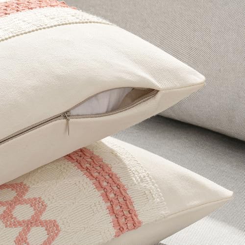 Set of 2 Coral Red Boho Decorative Pillow Covers 20x20 Inch (2 Count)