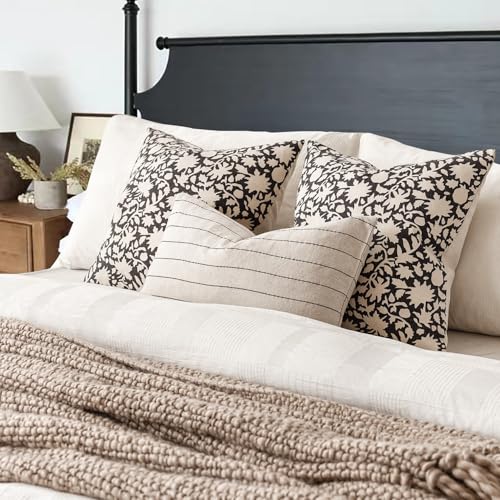 Set of 2 Decorative Neutral Floral Throw Pillow Covers Accent Farmhouse Cushion Covers Boho Vintage Pillowcase for Couch Sofa Bedroom Living Room Home Decor24×24 Inch (2 Count)