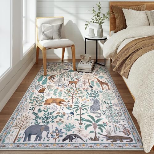 Jungle Print Washable Area Rugs 5x7 Soft Modern Rugs for Living Room (35 Sq Ft)