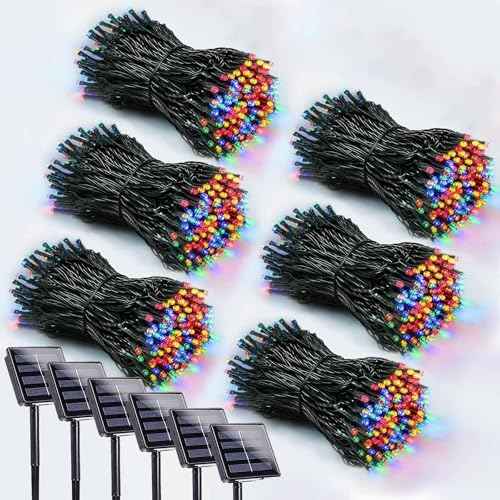 Solar Christmas Lights Outdoor 6 Pack 600 LED 198FT String Light Multicolor (6 Count)