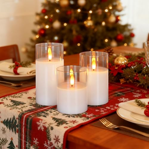 White Glass Flameless LED Candles Battery Operated with Remote Timer (3 Count)