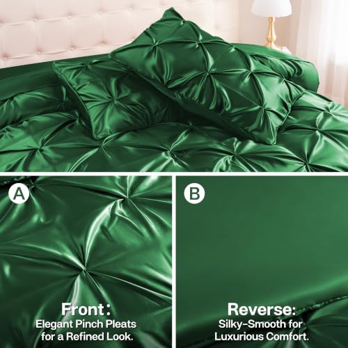 Satin Queen Comforter Set Dark Green