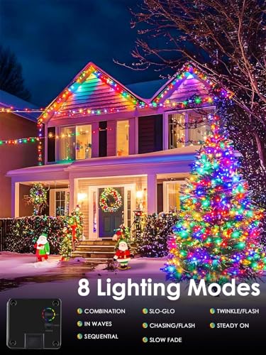 Solar Christmas Lights Outdoor 2 Pack 66FT 200 LED String Lights Multicolor (2 Count)