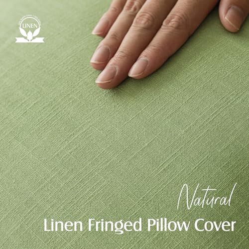 Decorative Linen Fringe Throw Pillow Covers 24×24 Lime Green (2 Count)