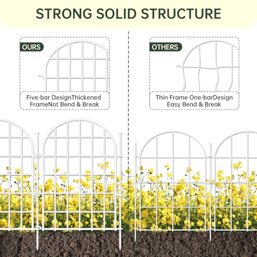 13.8ft(L) x 17in(H) Panels Garden Fence, 12 Panels Arched No Dig Fence, Decorative Animal Barrier Fencing with Ground Stake, Rustproof Metal Garden Edging Border for Dog, Outdoor Patio Decor, White