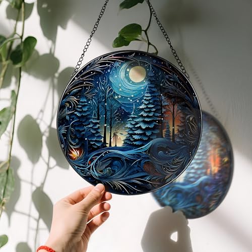 8 Inch Starry Night Forest Suncatcher Ornament