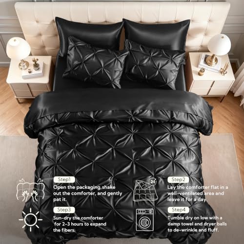 Satin Queen Comforter Set Black