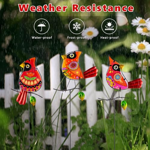 Set of 3 Cardinal Stained Glass Decorative Garden Stakes (3 Count)
