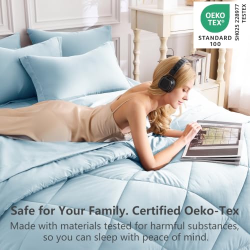 Queen Comforter Set with Sheets Light Blue