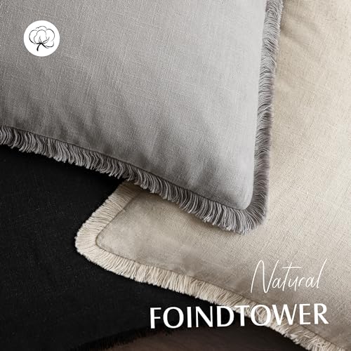 Decorative Linen Fringe Throw Pillow Covers 24×24 Light Gray (2 Count)