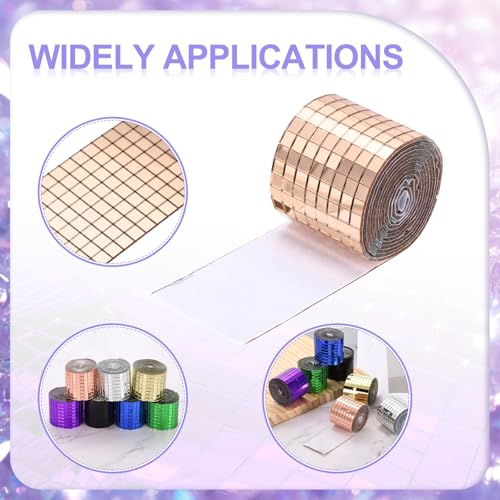 Self Adhesive Glass Mirror Mosaic Tiles 3200 Pcs 5 x 5 mm Disco Tiles for Craft Decoration Glass Mirror Disco Ball Rose Gold 2 Pcs