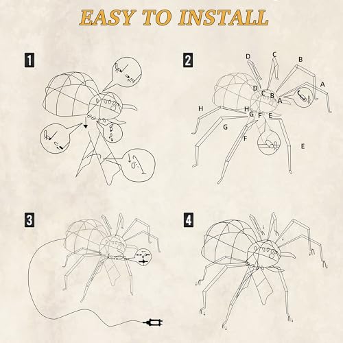 4.2Ft Giant Spider Halloween Decorations Outdoor 52" Light Up Spider with 90 LED Lights for Front Yard (Zz-003)